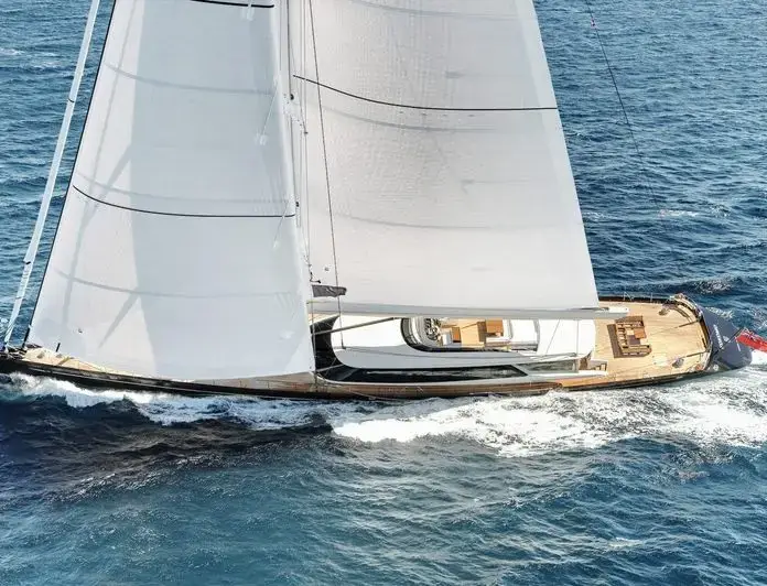 The sailing yacht Kokomo II at sea, seen from above